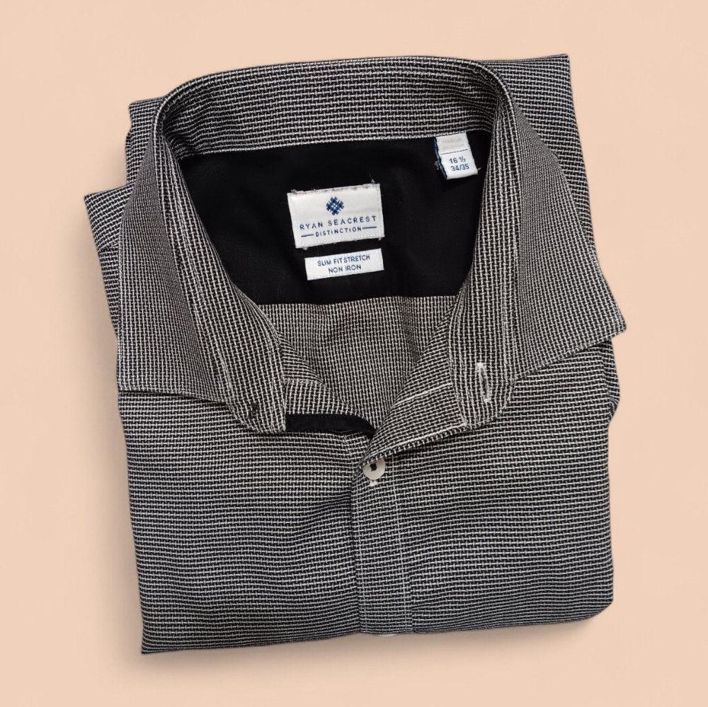 Ryan Seacrest Men's Black and White Striped Shirt